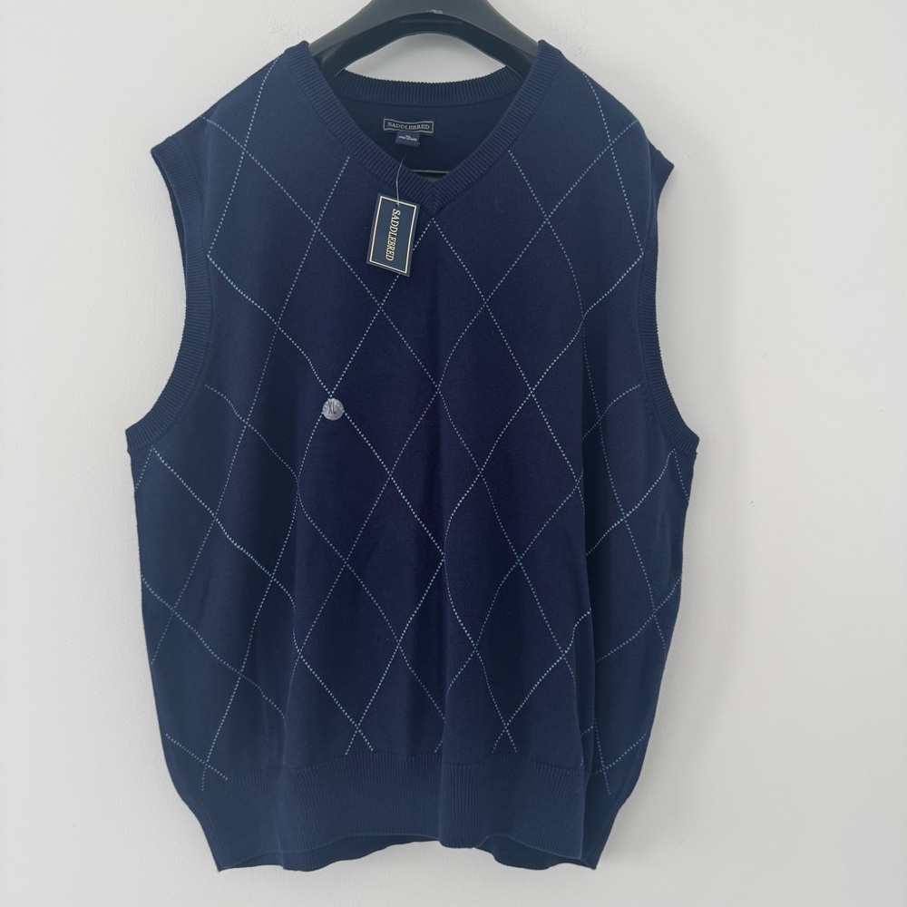 NWT Saddlebred Sweater Vest Men’s XL Navy Argyle Knit cotton Sleeveless Preppy
